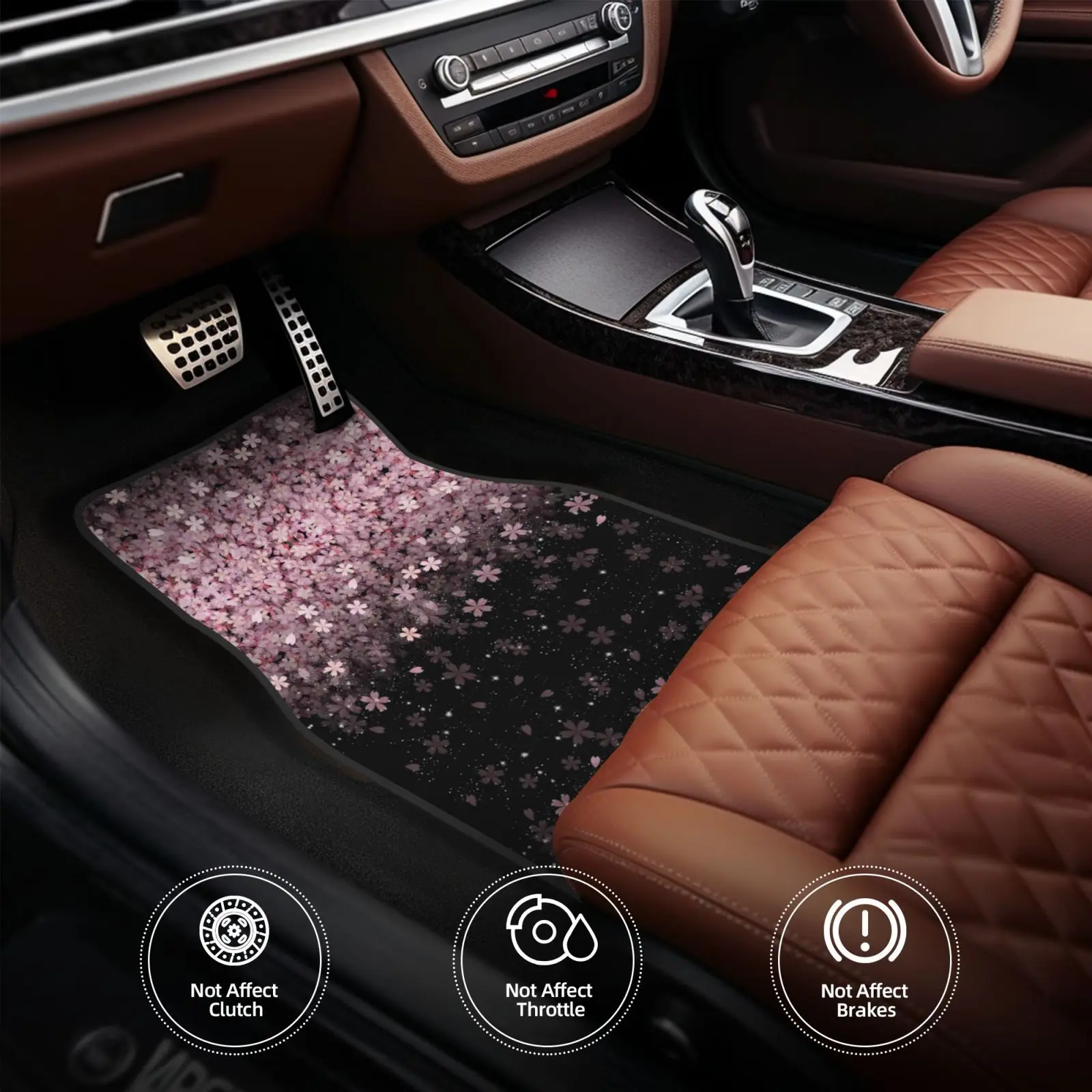 Dreamy Pink Cherry Blossom Car Foot Mat 4-piece Set Suitable for All Car Foot Mat Accessories Crystal Velvet Foot Mat