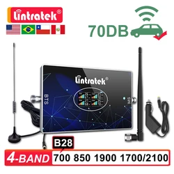 Lintratek Amplificador Celular Uso do Carro, CDMA B5 850 1900 1700 B28 700 MHz, Signal Booster, 2G, 3G, 4G Repetidor do Telefone Móvel, 4 Kit Band