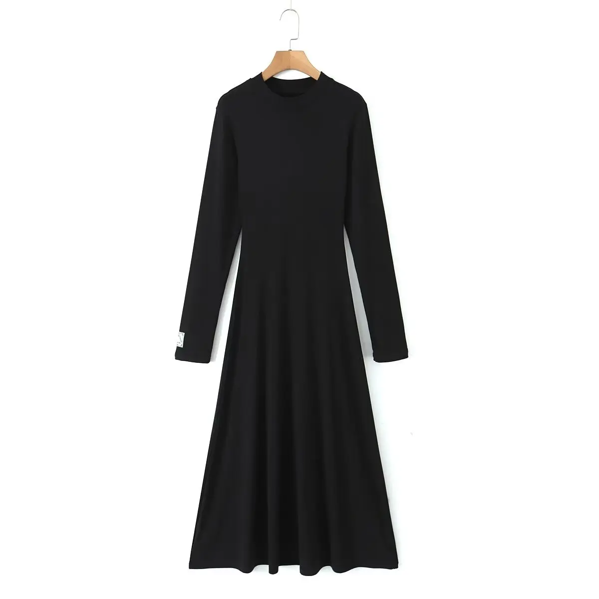 Women's Elegant Glamorous Black Stretch Knit Dress Long Sleeve Slim Long Dress New TRAFZA Spring Autumn Fashion Dinner Dress