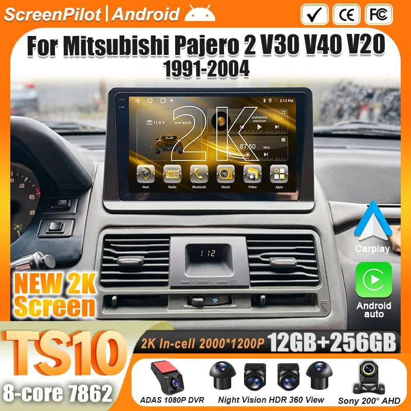 Rádio Automotivo Android 16 para Mitsubishi Pajero 2 V30 V40 V20 1991-2004, 2 din, Reprodutor Multimídia de Vídeo, Carplay, Bluetooth, 8 Núcleos, 5G, DSP