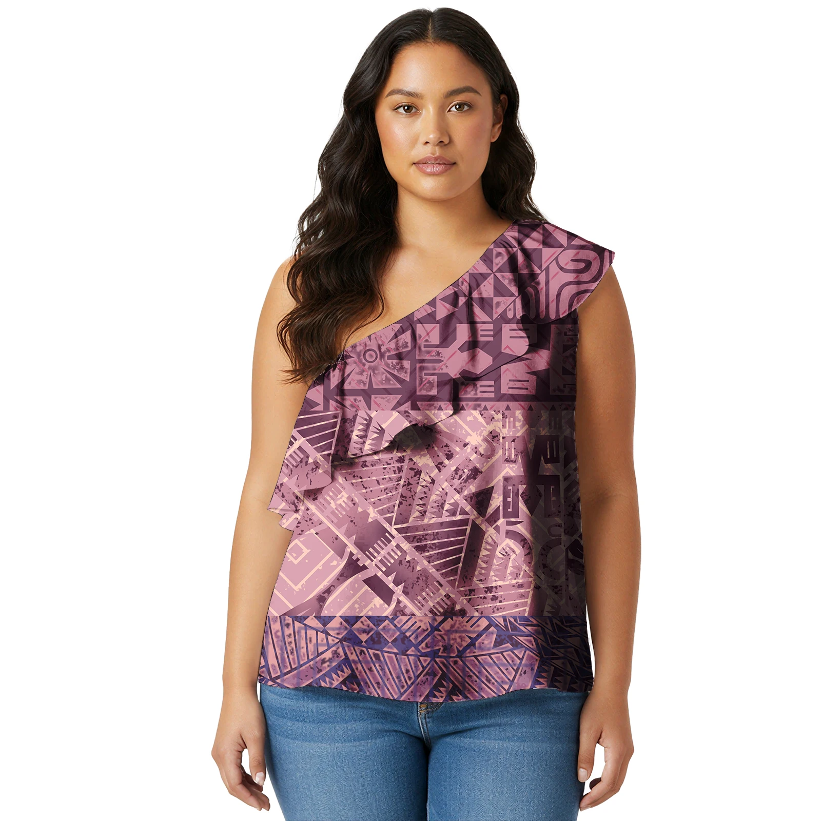 

New Arrival Female Outfits Summer Hawaiian Shirt Party Fiji Tribal Samoa Print Elegant Polynesian Women's Ruffles T-shirt Tops