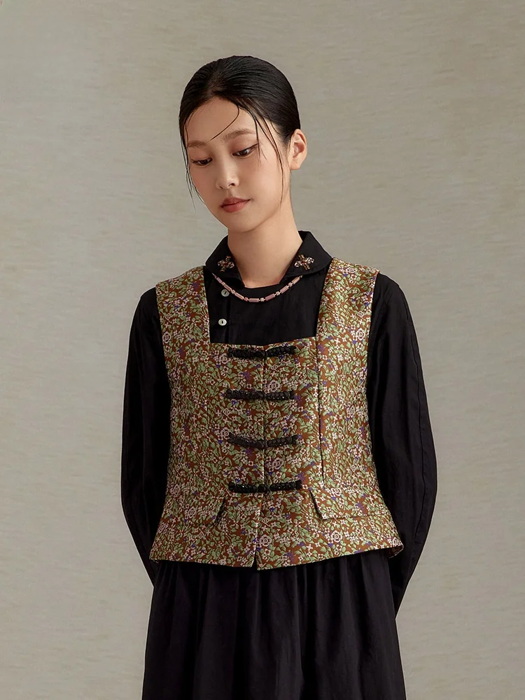 

Модный ретро-топ с вышивкой и пуговицами, женская жилетка с цветочным узором, базовый слой, верхняя одежда из полиэфирного волокна