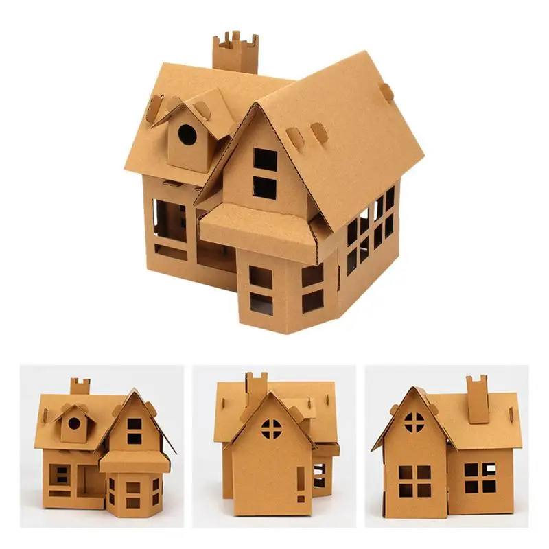 Cardboard House For Kids Cardboard Coloring Playhouse Paper Toys Crisp KT Board DIY Making Cultivate Concentration Imagination