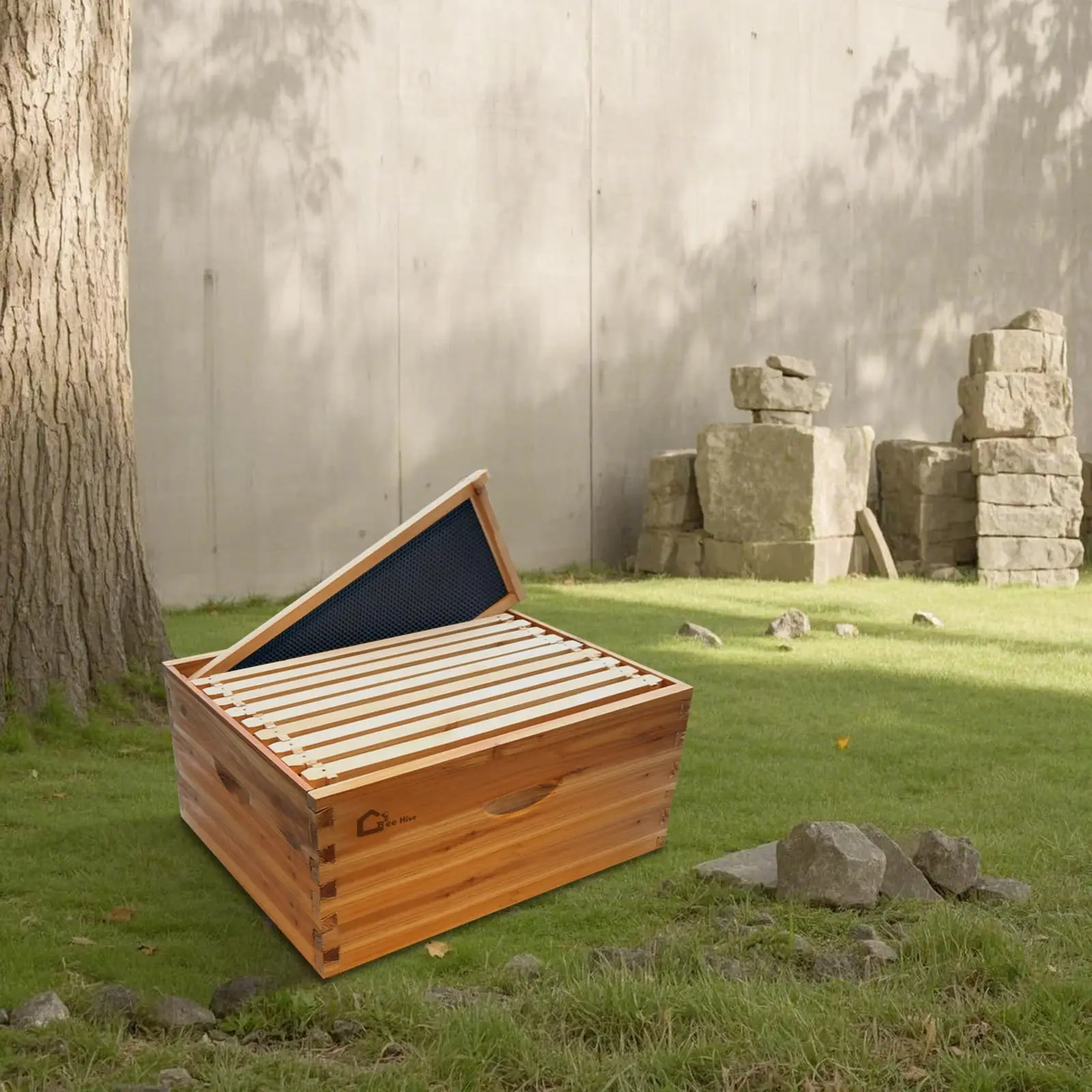 صندوق خلية النحل ذو 10 إطارات، صندوق عميق لخلية النحل طويلة، صندوق نحلة مغموس في شمع عسل 100% يشمل إطارات خلية النحل الخشبية والشمع