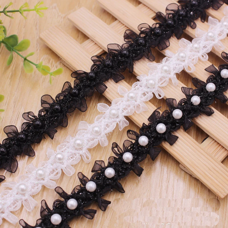 10 Yards 20MM Black White Beaded Lace Beading Skirt Edge Ribbon Hair Bows DIY Handmade Crafts Accessories Textile Materials