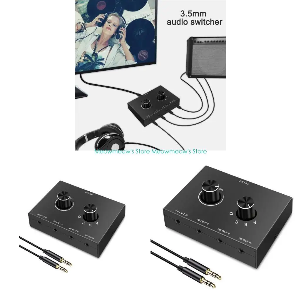 W91A Portable Splitter Switcher Splitter Box 3.5mm Stereo Converter