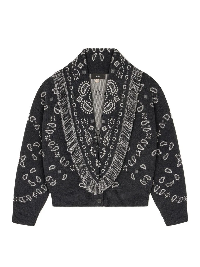 Odzież wierzchnia 2025 Jesień i Zima Nowy, personalizowany kardigan z frędzlami, dekoltem w serek, podkreślający talię, dzianinowy sweter żakardowy, kurtka dla kobiet, płaszcze