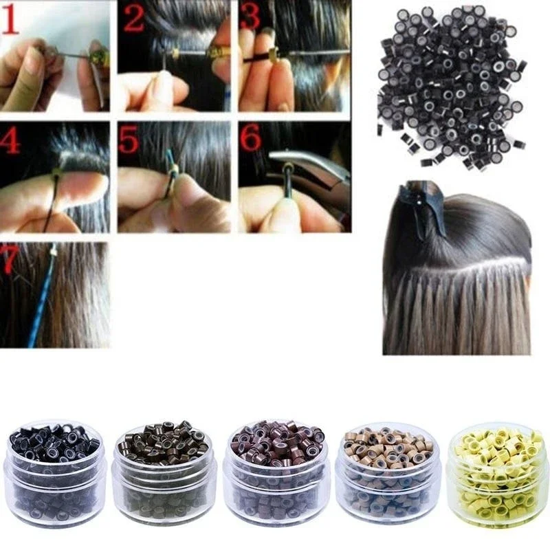 

About 500 Grains/bottle of Aluminum Silicone Hair Extension Ring Buckle Black Brown Salon Tools Hair Beauty Accessories