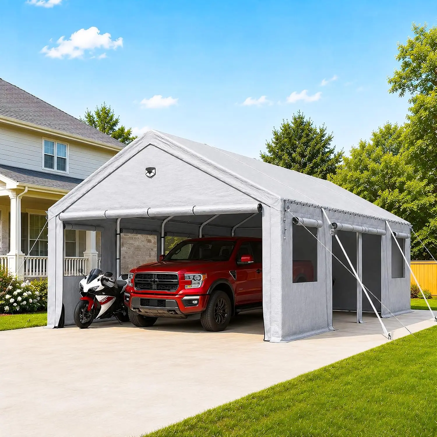 13X25 FT Carport Heavy Duty,Portable Car Ports Garage, Carport Canopy with Side Doors,Outdoor Car Shelter All, Customized