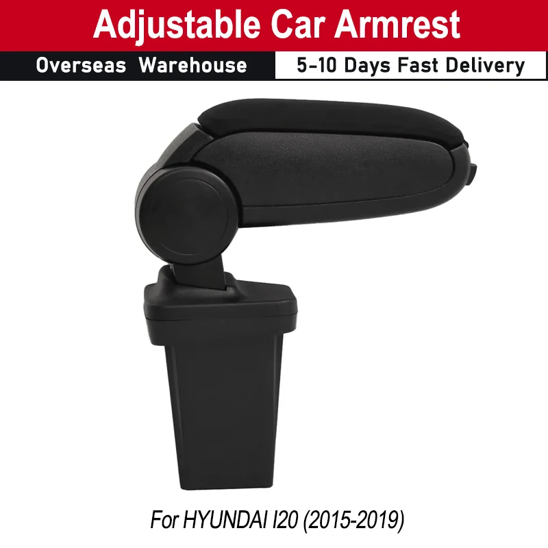 Black Car Armrest ABS Material for HYUNDAI I20 (2015-2019) Height Adjustable Car Armrest w/ Extra Storage for Various Small Item