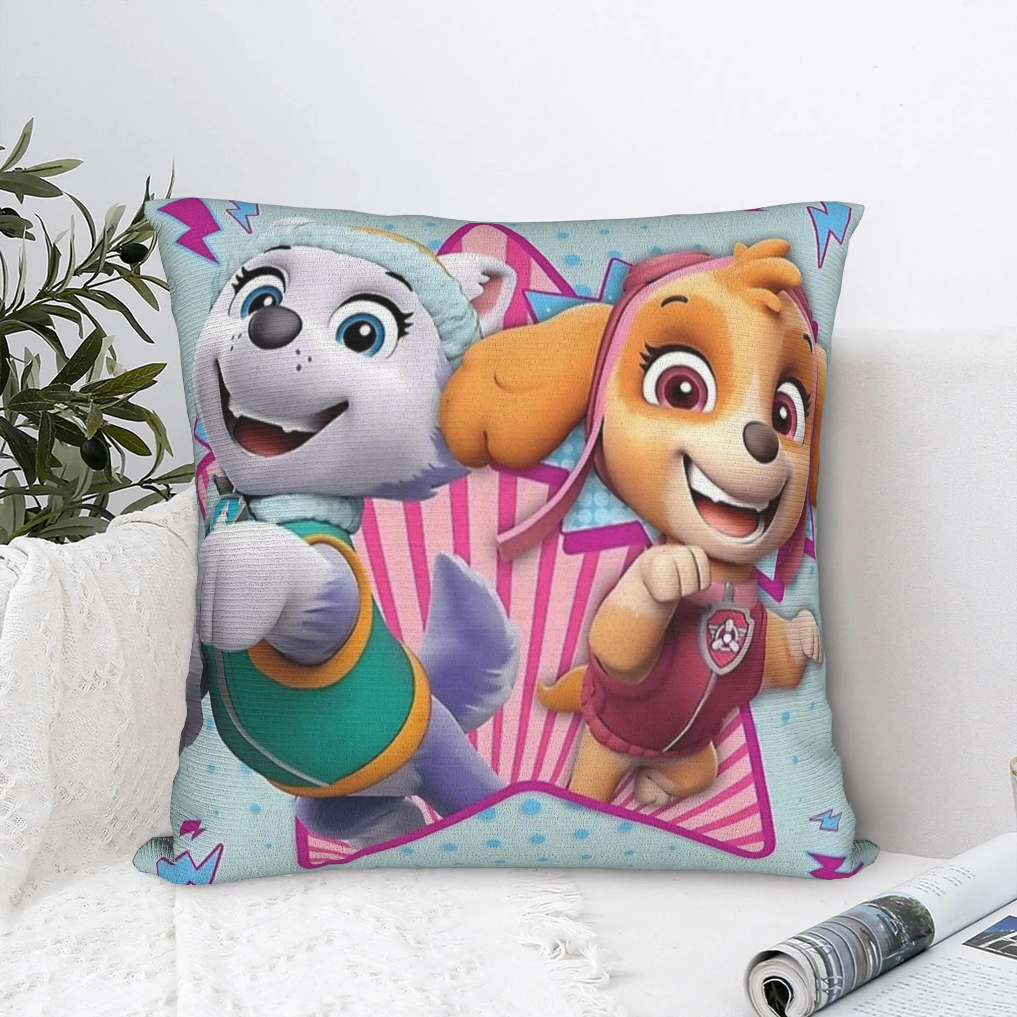 P-PAW P-Patrol Dog Skye Everest Throw Pillow Cover Polyester Decorative Pillow Cartoon Dog Vintage Pillowcase