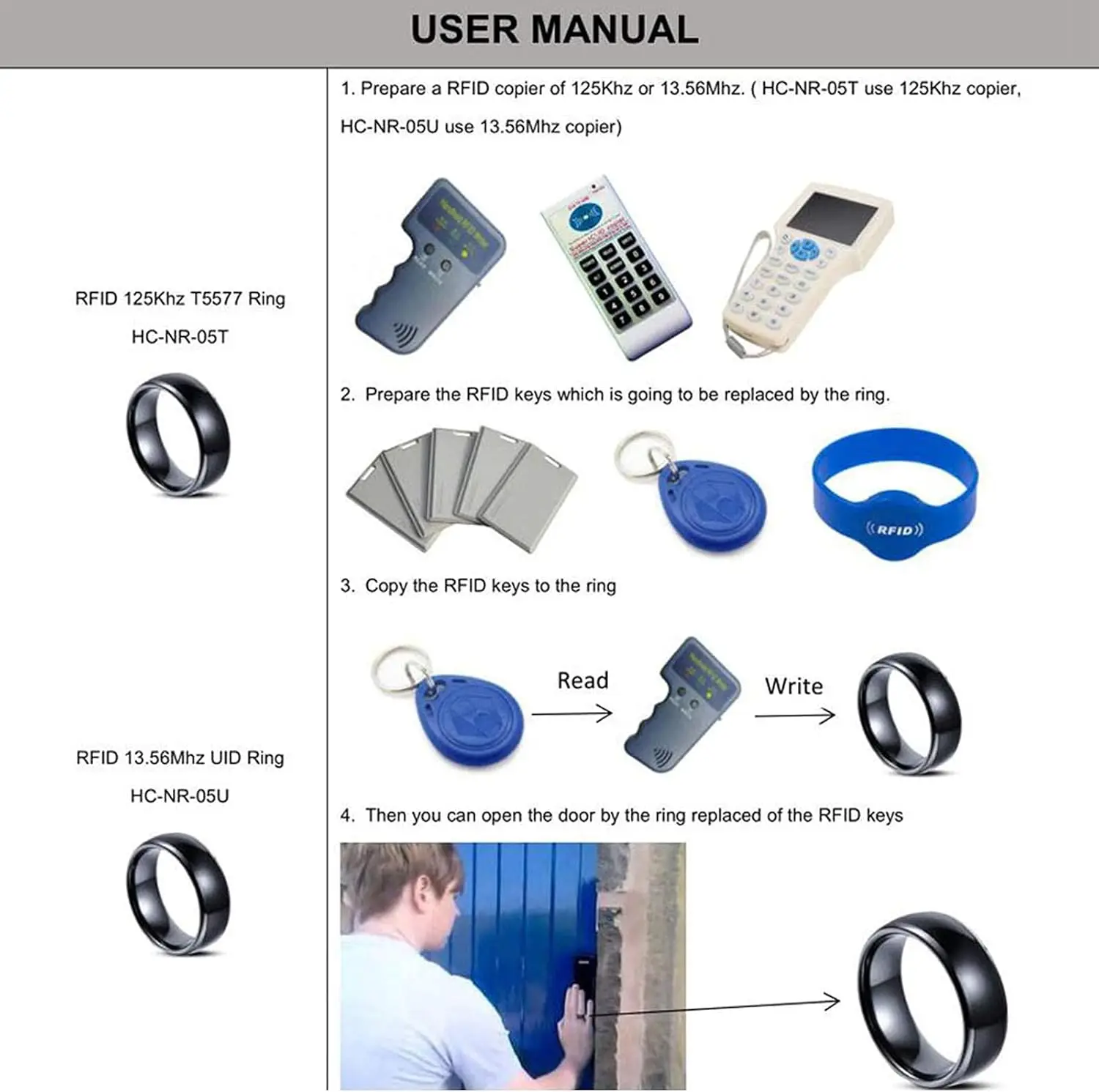 T5577 or UID chip RFID Black Ceramics Smart Finger rewrite Ring 125KHZ/13.56MHZ Wear for Men or Women(UID 13.56MHZ-17MM)