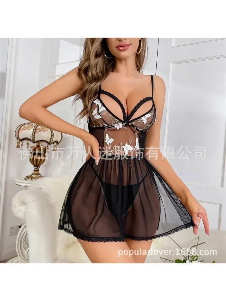Lingerie da donna Body Costume esotico Fiore di pizzo Ricamo Maglia con spacco laterale Pigiama Camicia da notte sexy per la casa pigiama