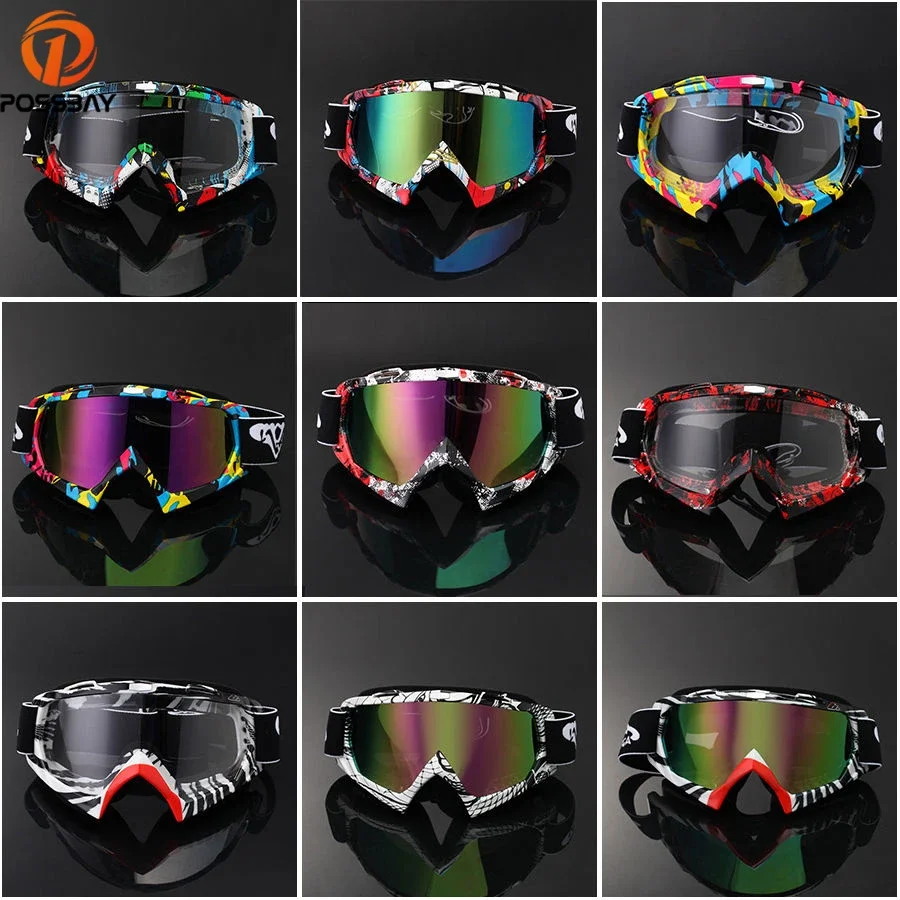 

POSSBAY Motorcycle Motocross Goggles Glasses Vintage Cycling Snowboard Eyewear Helmet Ski Sport for Moto Cafe Racer Goggles