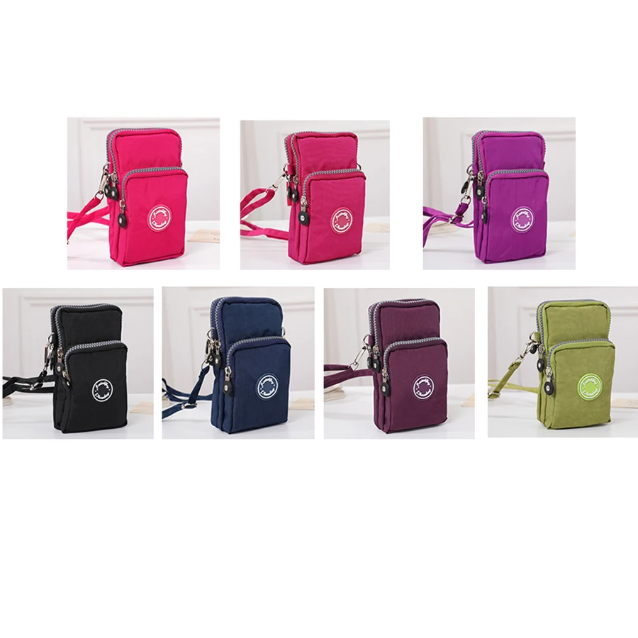 

Stylish portable three-layer zipper waterproof nylon women's crossbody bag wear-resistant shoulder mobile phone purse