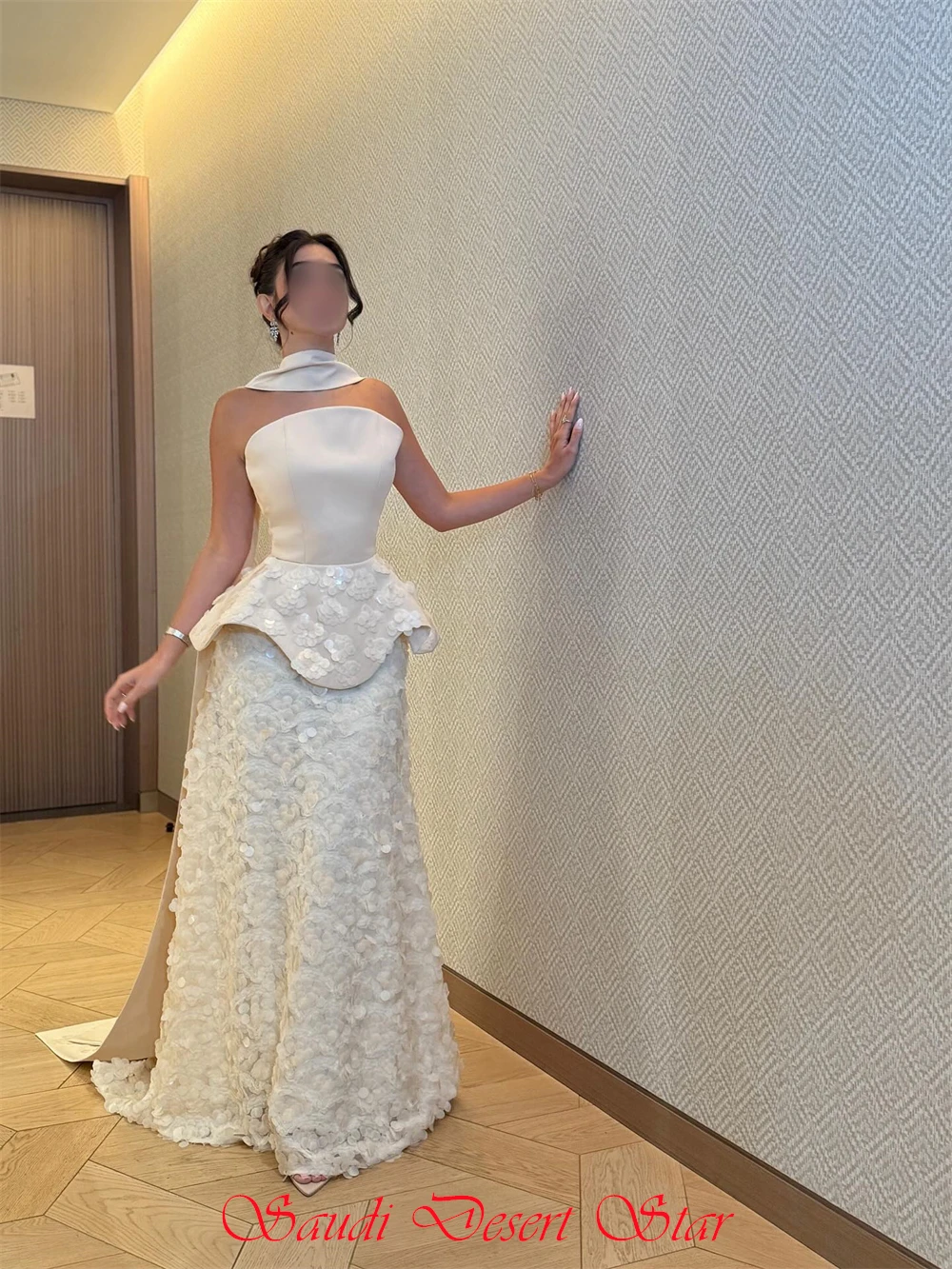 فستان سهرة جيرسي بسيط باللون البيج مخصص، فساتين رسمية بدون حمالات بدون أكمام للمشاهير، فساتين حفلات قطار المحكمة المستقيمة الناعمة #5