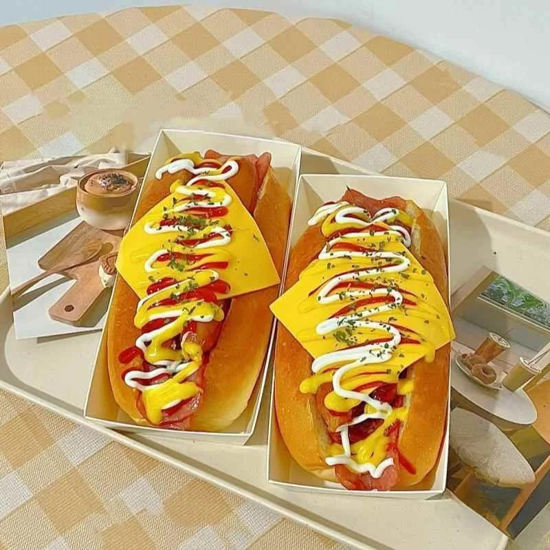 

American Hot Dog Paaging Box Rectangular Paper Plastic Box Commercial Stall Burger Croissant Sandwich Paaging Box