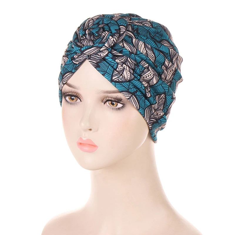 Colorful African Print Coil Flower Spiral Turban Hat Stretch Bandana Head WrapFloral Bonnet Headscarf Headwear Hair Accessories