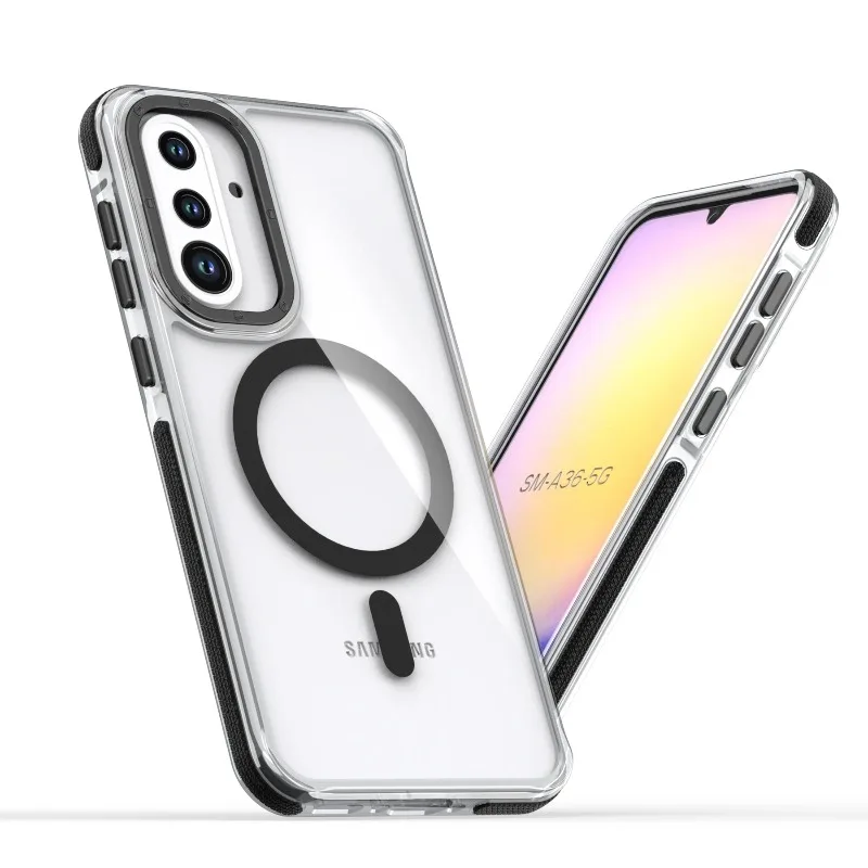 Simple Translucent PC+TPU Shell For Samsung A57/37/27/17/07 A56/36/26/16/06 Metal Lens Frame Magnetic Anti-Drop Protection Cover