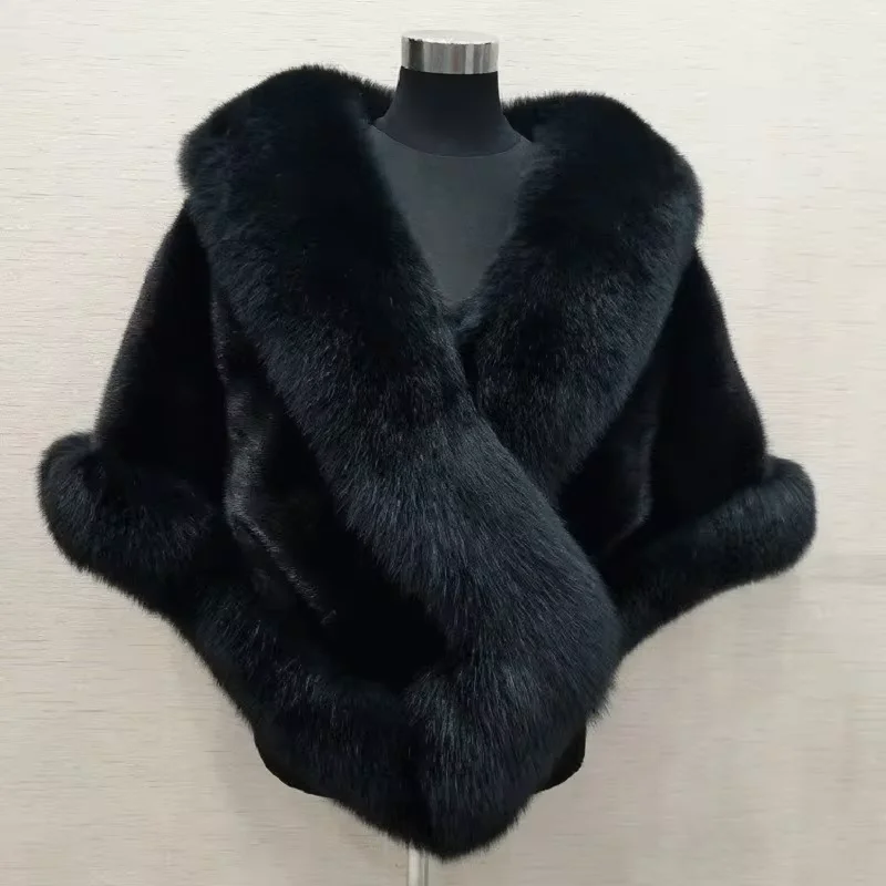 Luxury Faux Fur Women Poncho Fluffy Shawl Wedding Banquet Evening Dress Shawl Plush Cape Coat Women Jackets Elegant Outerwear