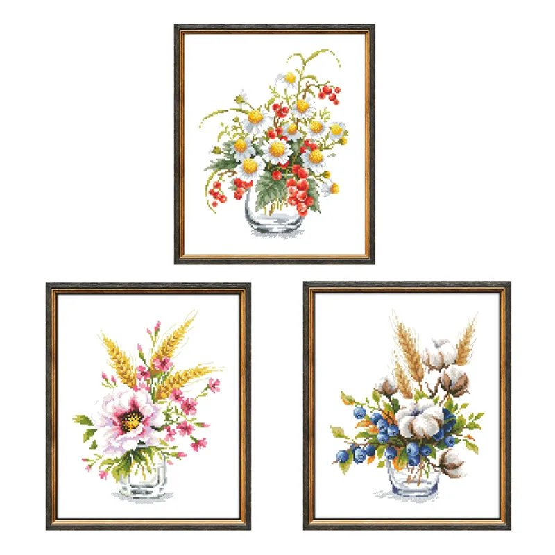 Kit di kit punto croce in cotone e mirtillo in fiore 18ct 14ct 11ct unprint canvas embroidery DIY handmade needlework