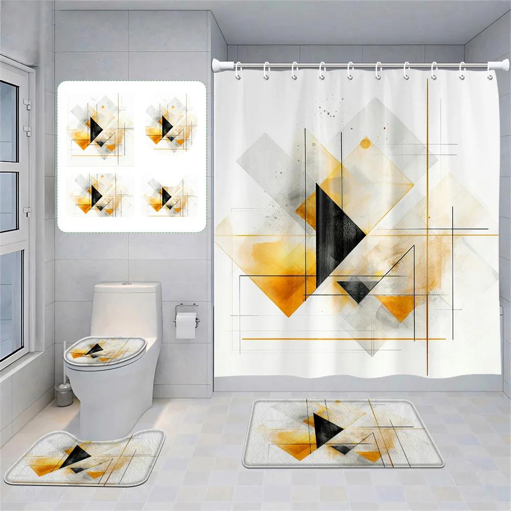 

Скандинавский минималистичный абстрактный геометрический костюм для ванной комнаты Morandi, занавеска для душа, напольный коврик, коврик для унитаза, четырехсекционное украшение для дома