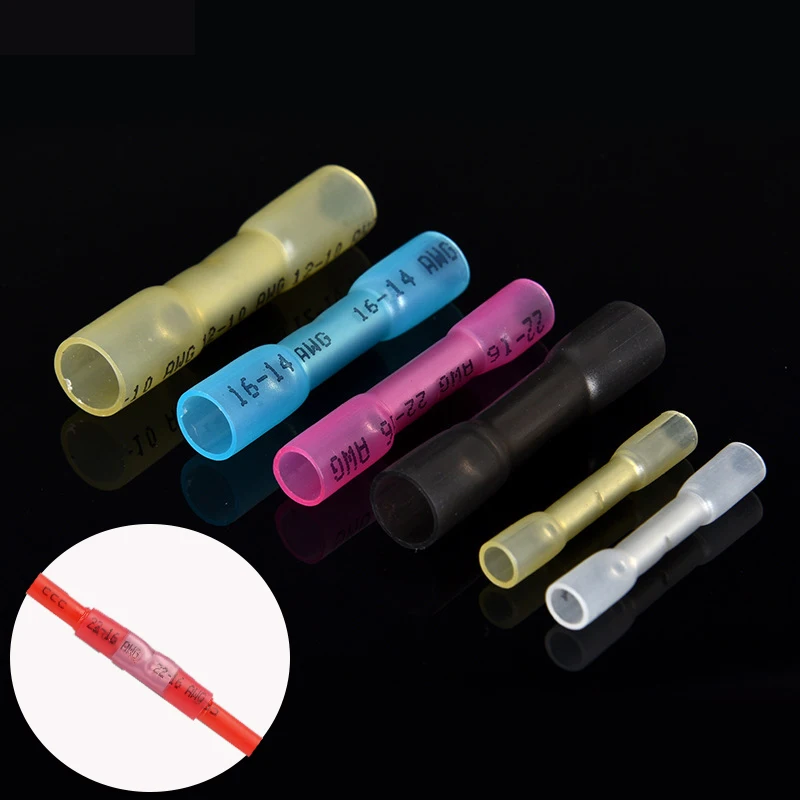 

100 Pcs Heat Shrink Butt Wire Connectors Seal Waterproof Insulated Automobile Cable quick Crimp Terminals copper BHT1.25/BHT2