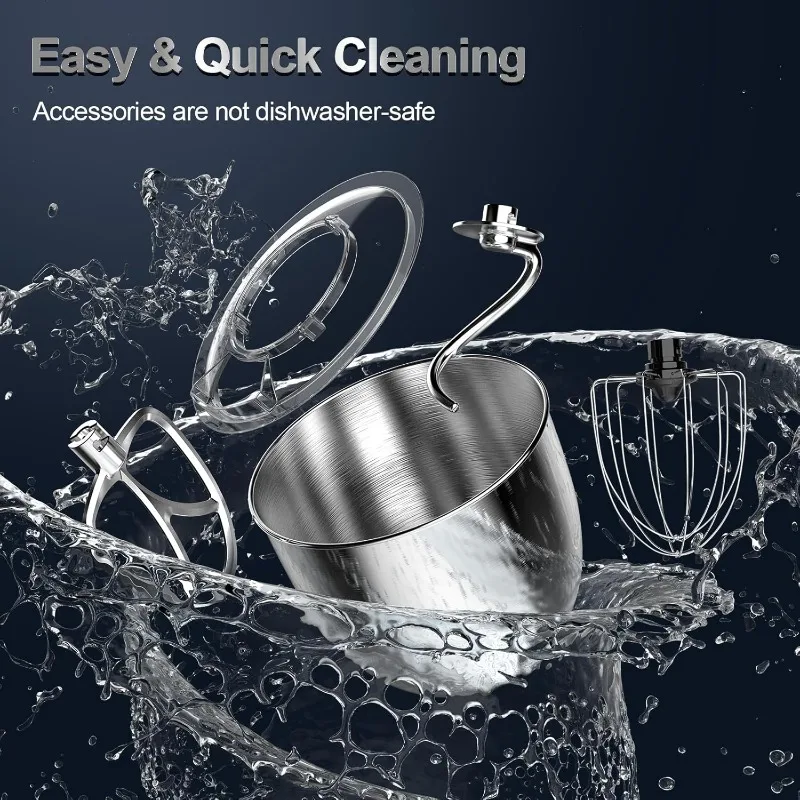 .5QT خلاط كهربائي برأس مائل 10 سرعات، خلاط مطبخ 3 في 1 مع وعاء، خطاف عجين، خفق وخافق، طعام م
