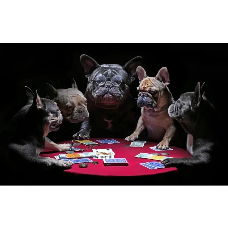 69*51cm Paper Jigsaw Puzzle 1000PCS Card Game of French Bulldogs Animals Painting Educational Entertainment  Adult Children Toys