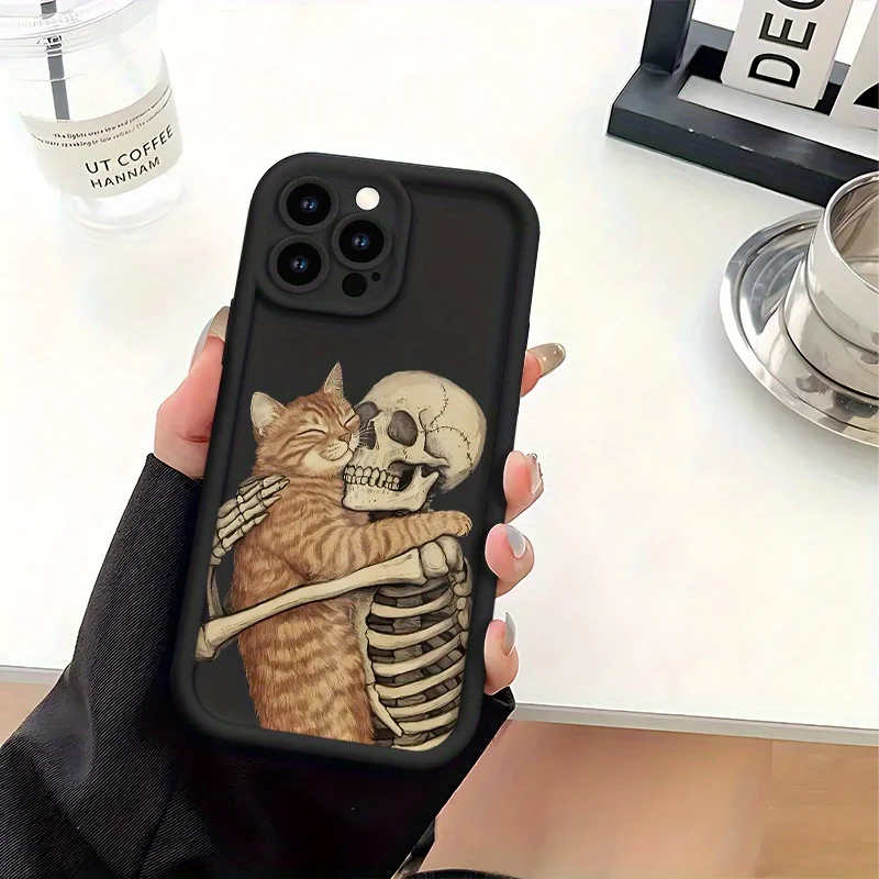 

Soft Gel Phone Case, Skull Hold Cat Pattern, for iPhone 17 Air 17Pro Max 17Pro 11 12 13 14 15 16 Pro Max XR X/XS 7 Plus