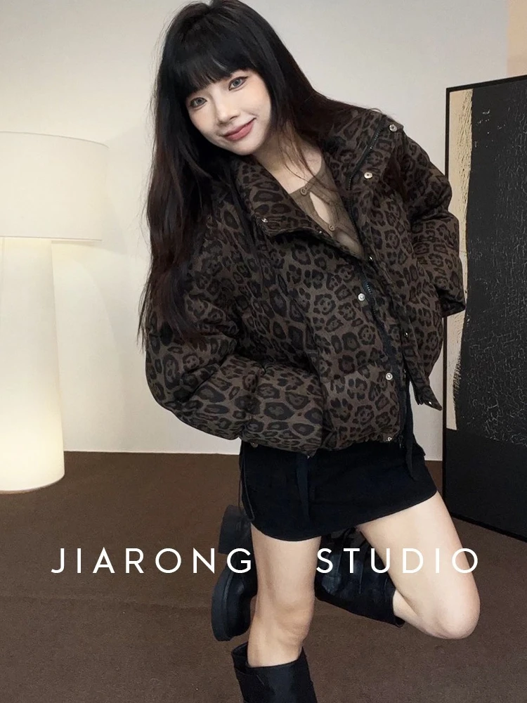 

Y2K Leopard Print Short Parkas Women Winter Puffer JacketHarajuku Down Coats Streetwear Korean Cotton Padded Outerwears 2025
