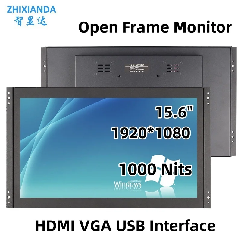 15.6 Inch 1000 Nits Open Frame Monitor 1920*1080 HD Industrial Capacitive Touch Screen Display With HDMI VGA USB Interface