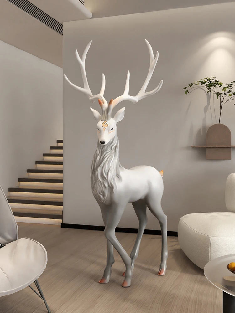 Large Deer Floor Sculpture for Home Decor,Living Room Decoration, TV Cabinet, Hotel Mall Statue, Customized Side Ornament, 120cm