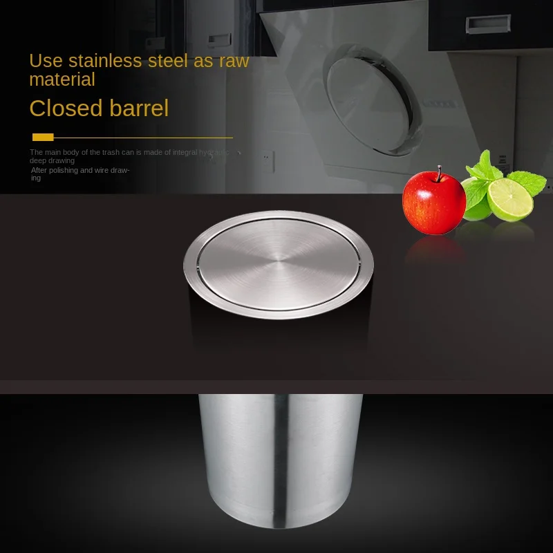 

Embedded Countertop Trash Can Stainless Steel Trash Can Concealed Cover Light Luxury Cover Rocker Cover Kitchen Bathroom