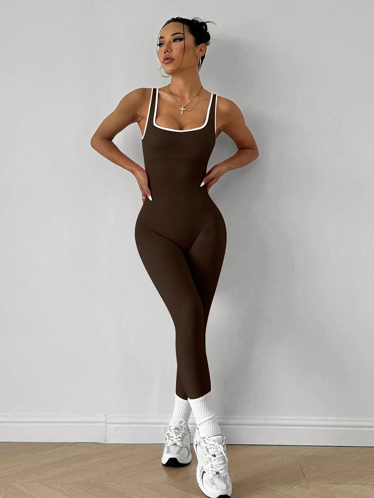 Jumpsuit for Women Workout Seamless Jumpsuits Yoga Ribbed One Piece Tank Tops Rompers Sleeveless Exercise Jumpsuits image 5