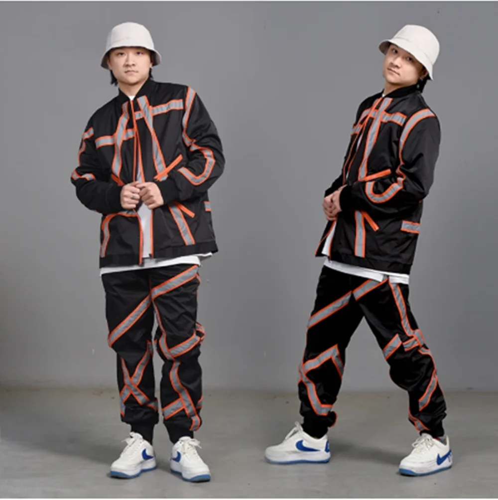 2025 adulto masculino hip hop dança roupas reflexivo dança de rua palco traje quebrando b-boy dançarino desempenho outfit yj084