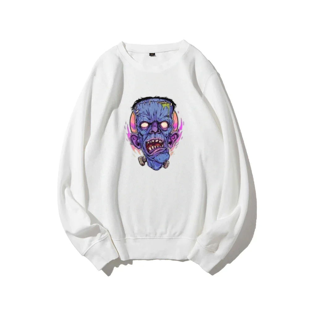 2024 Large Size Men's Crewneck Hoodie Zombie Head Printed Pattern Pullover Men's Oversized Street Hoodie Casual Sports