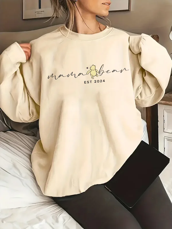 

2024 New Literary Fashion Mother's Day Women Sweatshirt Mama Bear Cute Little Bear Print Female Sweater Simple Popular Girl Tops