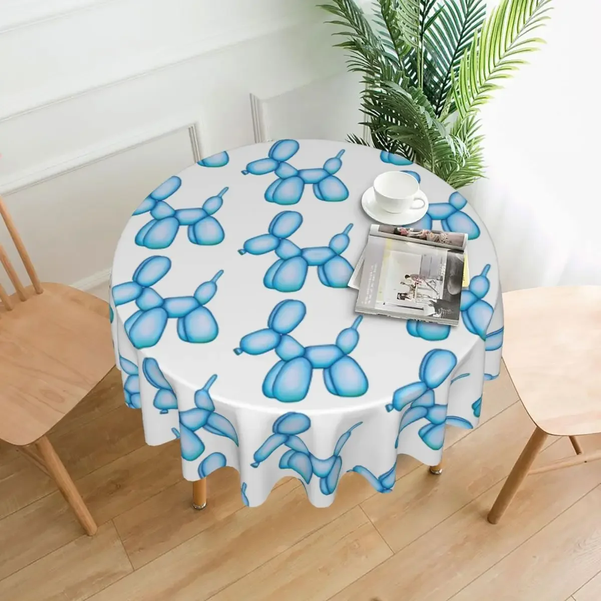 Light Blue Balloon Dog Tablecloth Pet Vintage Round Table Cloth For Home Picnic Events Party Table Cover Cheap Table Decoration