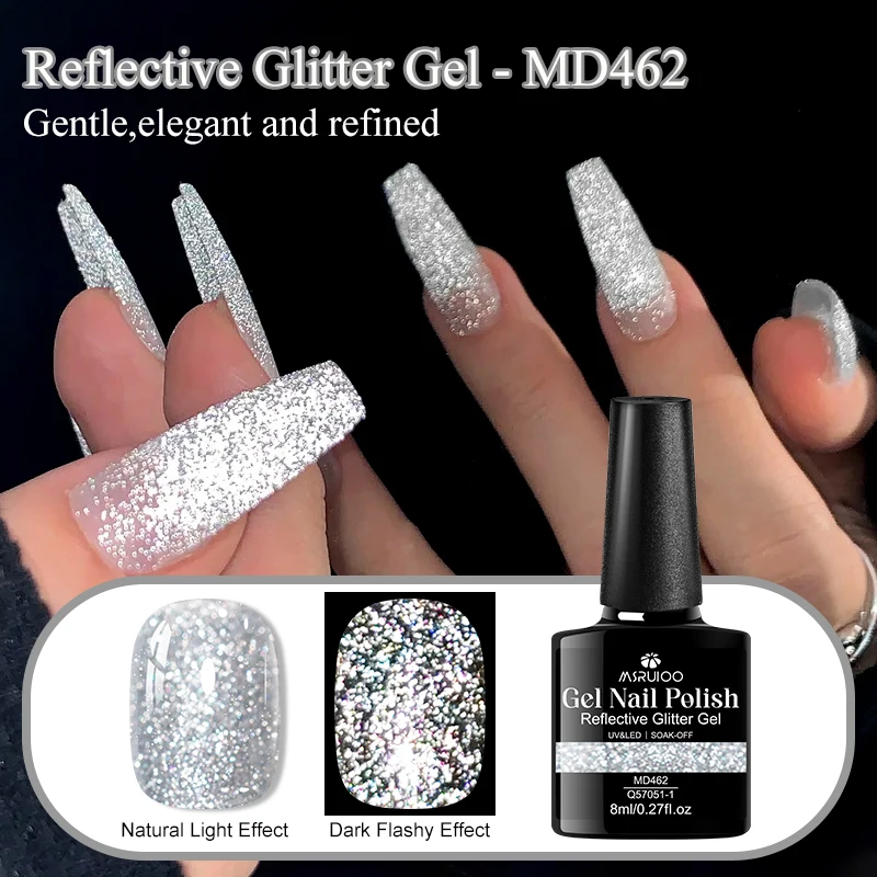 8pcs Reflective Glitter Gel Nail Polish Set Champagne Silver Flashy Disco Semi Permanent Soak Off UV Gel Varnish Nail Supplies