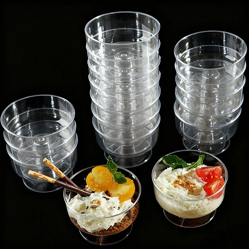 10/20 قطعة كوب تقديم الحلوى البلاستيكي الشفاف كأس الحلوى المستديرة موس كوب الآيس كريم أكواب بودنغ الفاكهة أكواب حاوية واضحة للحفلات