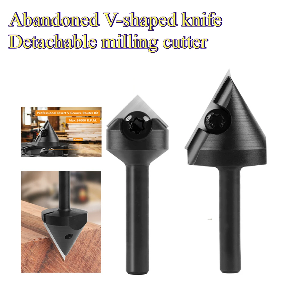 Replaceable Carbide Insert V Shape Router Bit Woodworking V Groove Milling Cutter CNC Engraving Chamfer Cutting Tool