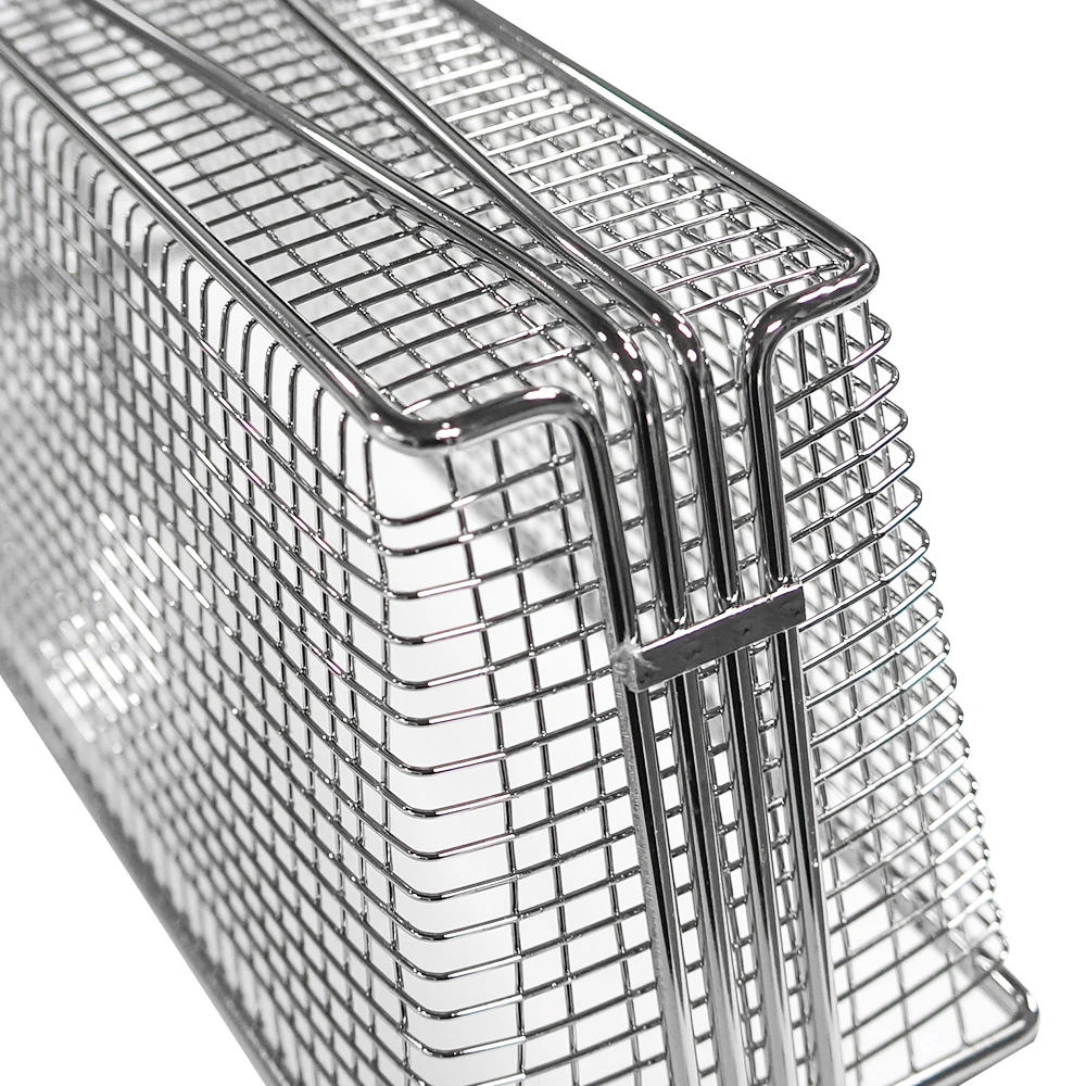 Stainless Steel Rectangle Deep Frying Basket with Metal Handle, Hooks for Chips, Popcorn, Chicken