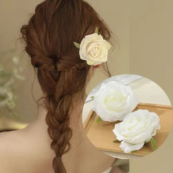 2Pcs Flower Hair Clips For Bridal Wedding White Rose Flower Hairpin Hair Clip Simulated Flower Hairpin Hair Accessories