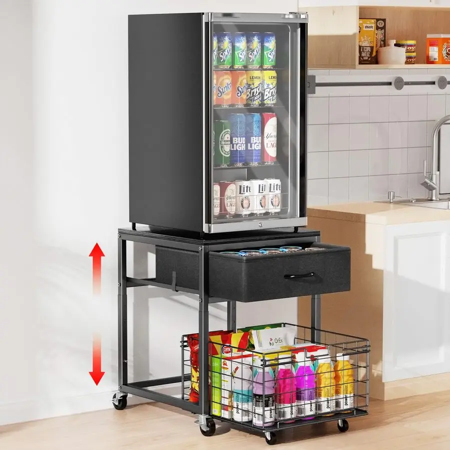 

Mobile Mini Fridge Stand with Storage, HeightAdjustable Mini Beverage Fridge Table, Coffee Bar, 200 lbs HeavyDuty Compact Refrig