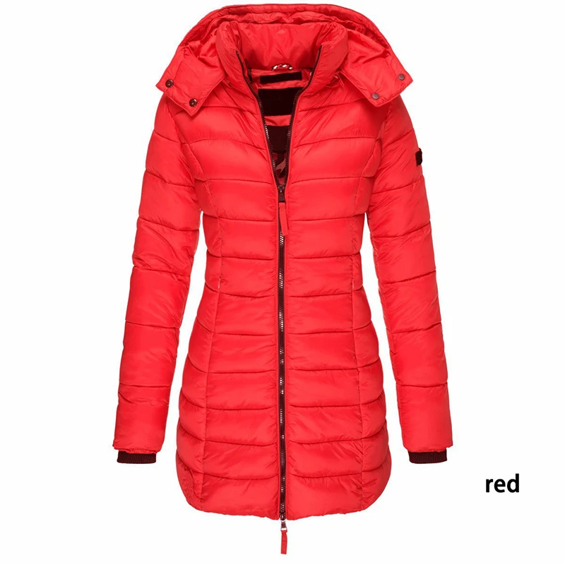 Women Casual Hooded Warm Coat Winter Fashion Soild High Neck Straight Slim Thick Jacket Ladies Elegant Zipper Pocket Overcoats