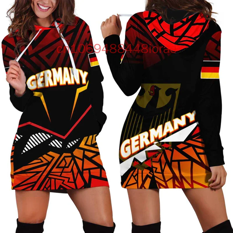 3D Gedrukt Duitsland Vlag Vrouwen Hoodie Jurk 2025, Nieuwe Harajuku Slanke Casual Lange Mouw Grappige Dames Hoodie Jurk