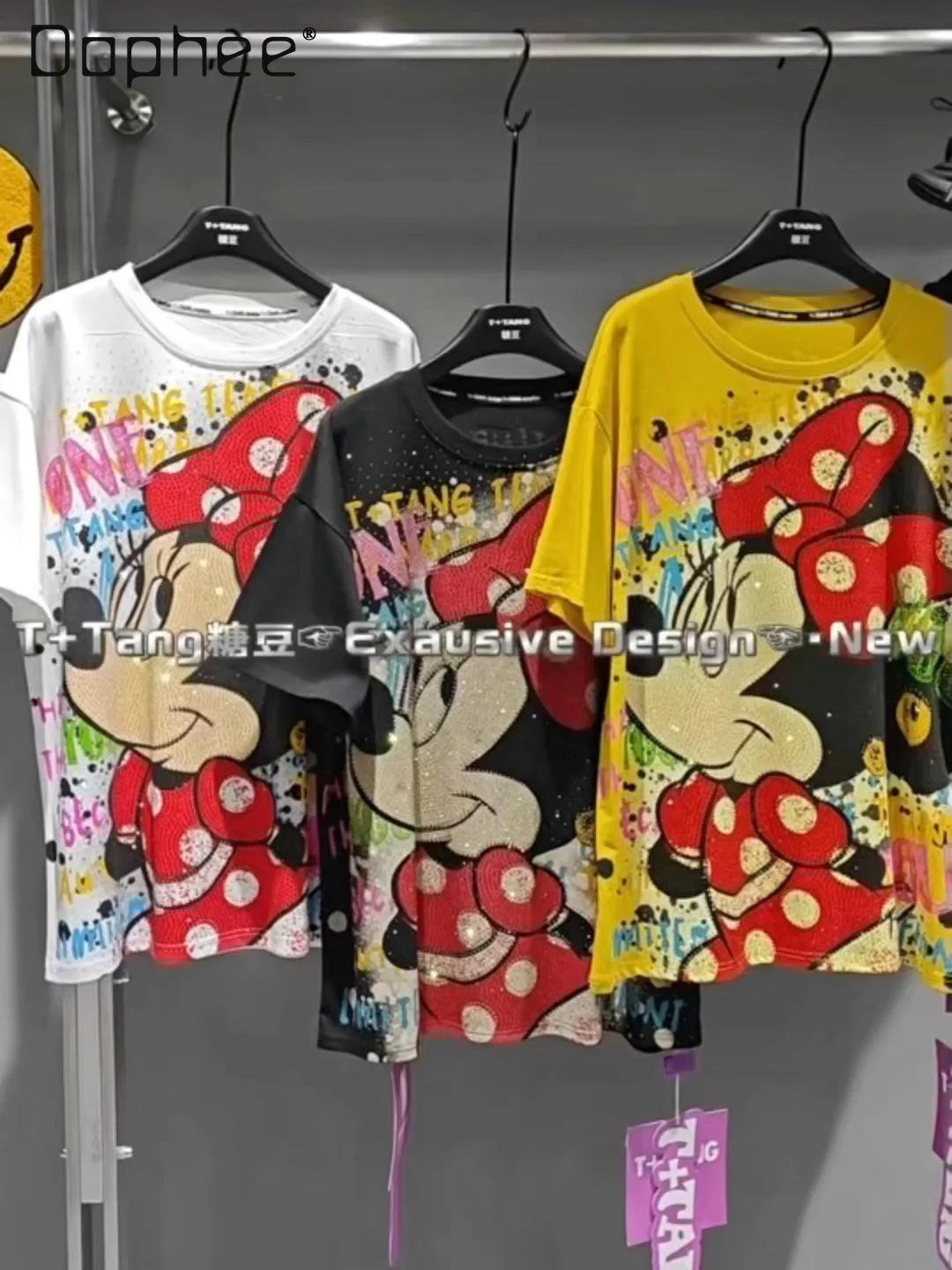 

Модная брендовая футболка ранней осени, новая тяжелая футболка с бриллиантами и рисунком тяжелого ремесла, модный топ средней длины с короткими рукавами, женская футболка