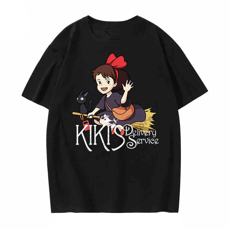 Miyazaki Haki's Delivery Service Kiki Black Cat Gigi Short-Sleeved Men And Women Couples T-Shirt Loose Clothes Summer T-shirts