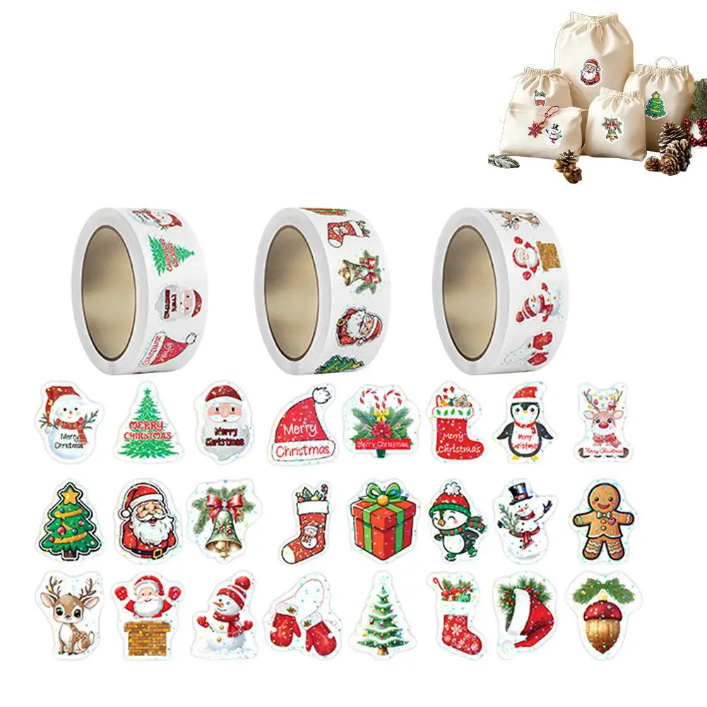2.5cm / 0.99" Laser Cartoon Christmas Stickers Christmas Sticker Wrapping Stickers Stationery Label Reward Gift Scrapbook R9Q3